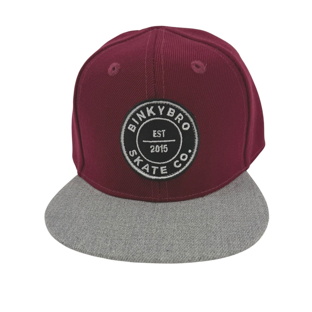 BinkyBro Skate Co Infant Snapback Hat Maroon Grey Flat Brim‎ Adjustable Cap